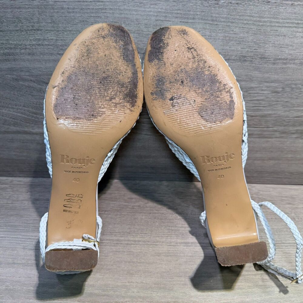 Rouje Paris White Woven Leather Heel Sandals EU40 - Picture 7 of 8
